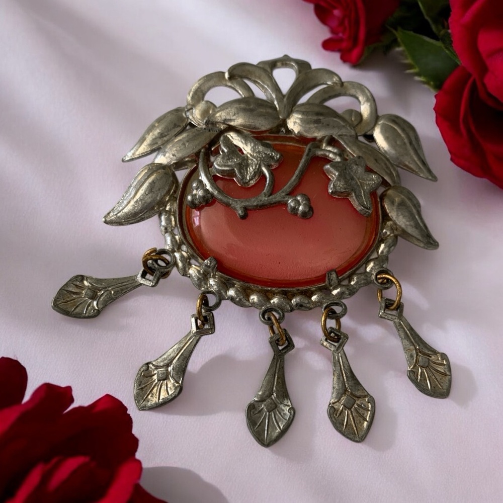 Vintage Large Silver and Jelly Belly Brooch